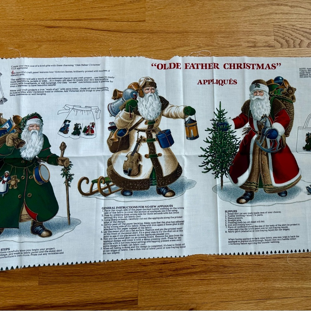 Olde Father Christmas Appliqués Fabric Panel